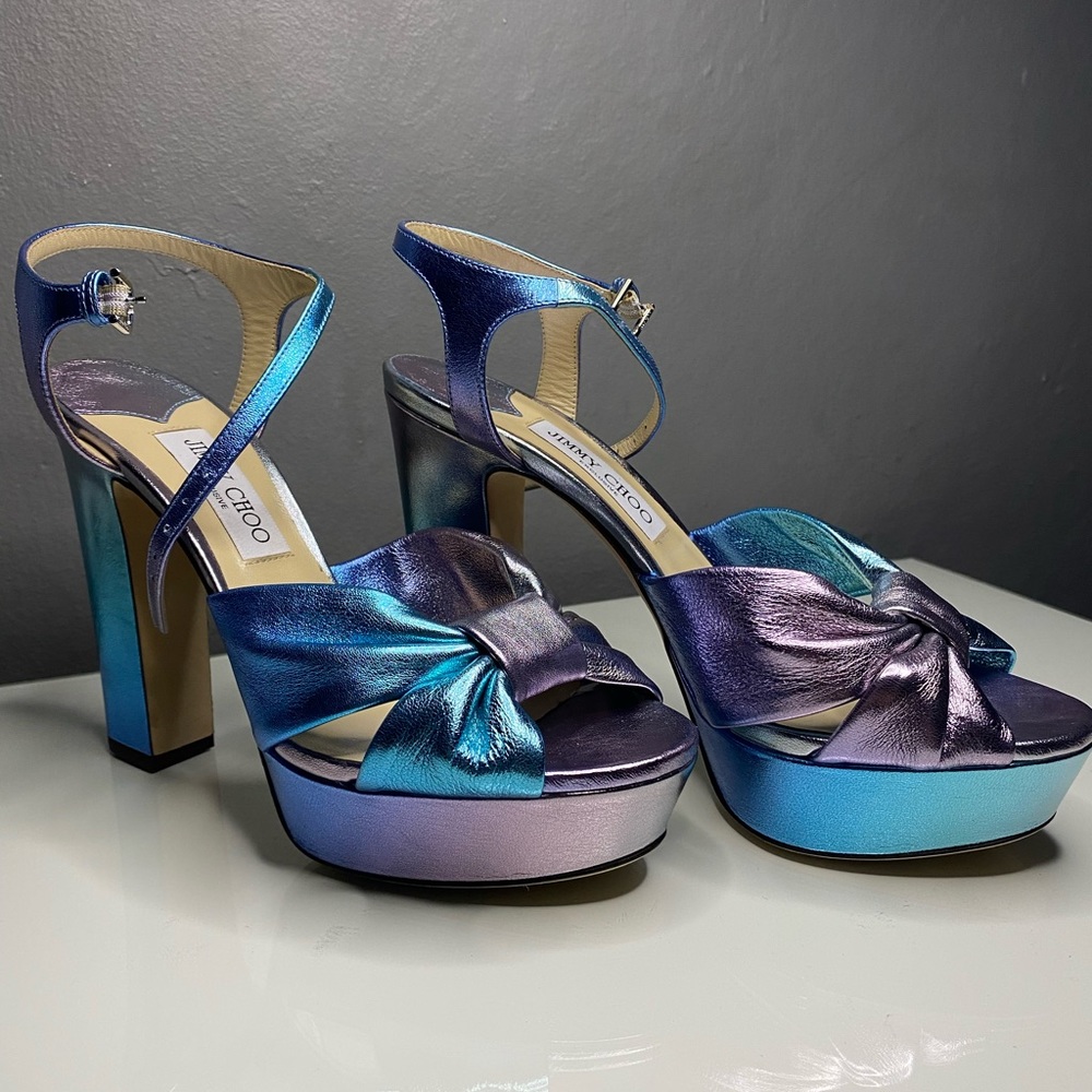 Jimmy Choo Iridescent Blue-Purple Platform Sandals - Picture 2 of 9